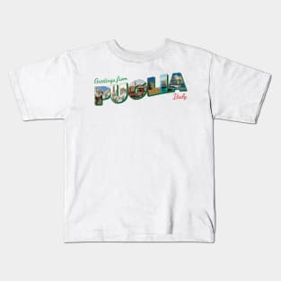 Greetings from Puglia in Italy Vintage style retro souvenir Kids T-Shirt